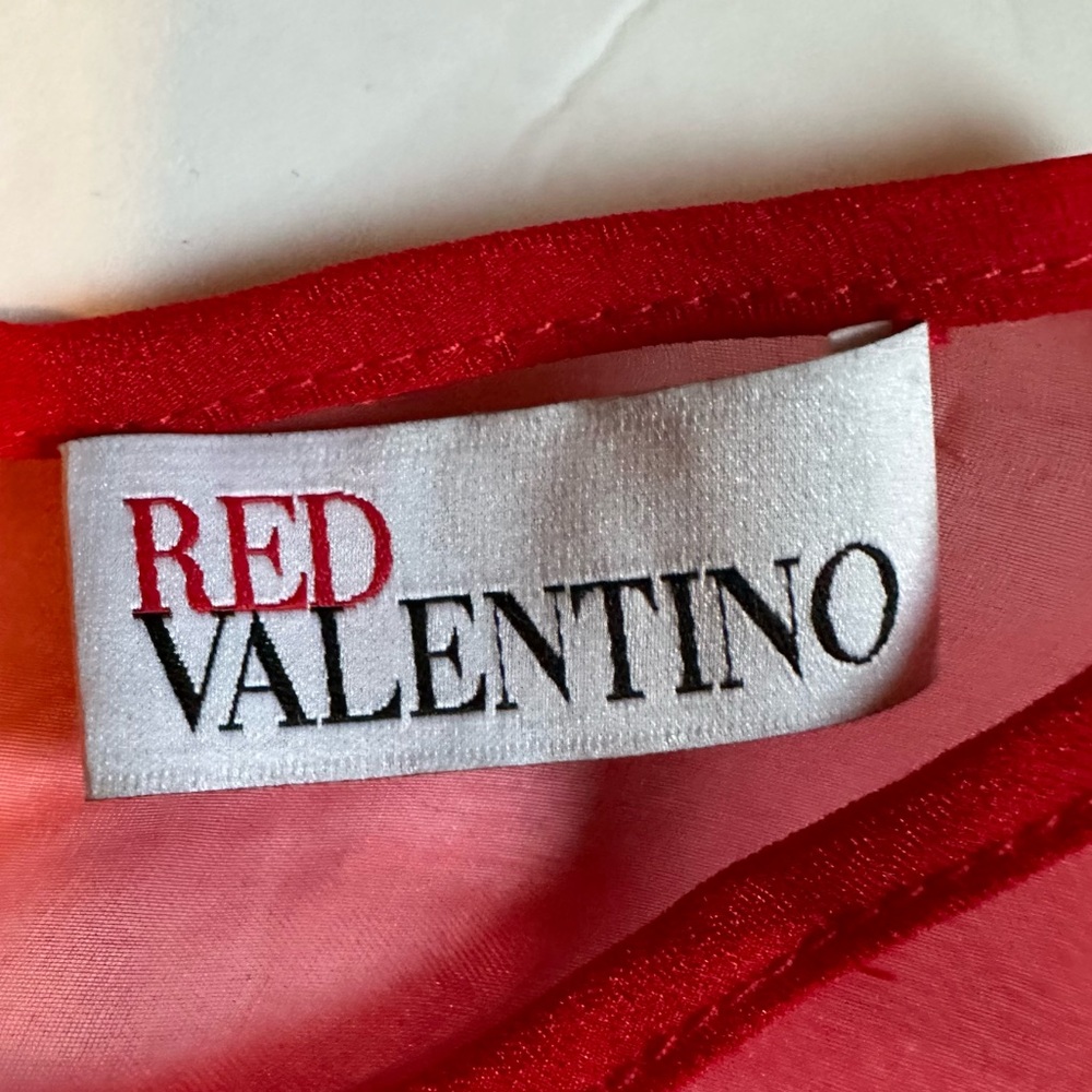 Red Valentino Valentino Christmas Red Short Sleeve Lacy Dress w/Silk Yoke-Medium - Picture 2 of 10